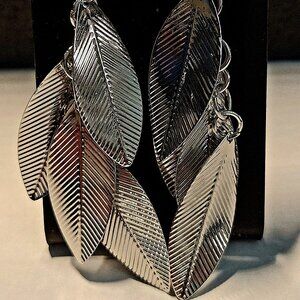 Boho Dangle Leaf Feather Drop Silver Earrings